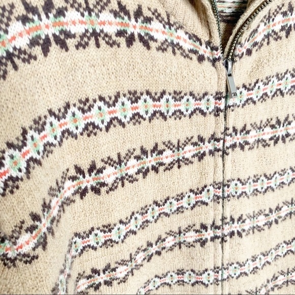 Daniel Cremieux Fair Isle Lambs Wool Full Zip Tan Grandpa Cardigan Medium - Picture 3 of 7